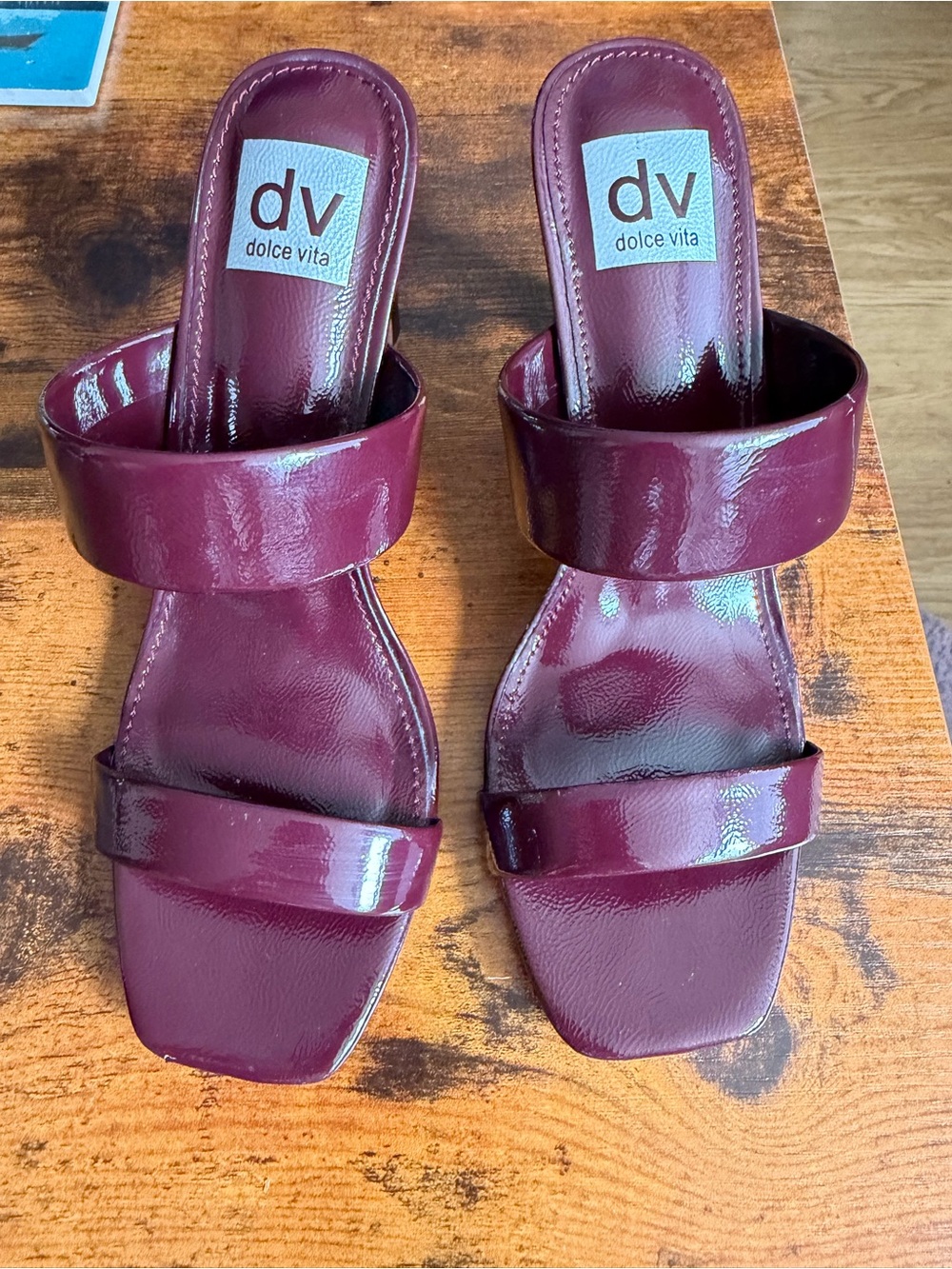Dolce Vita Wine Patent Double-Strap Slide Mules